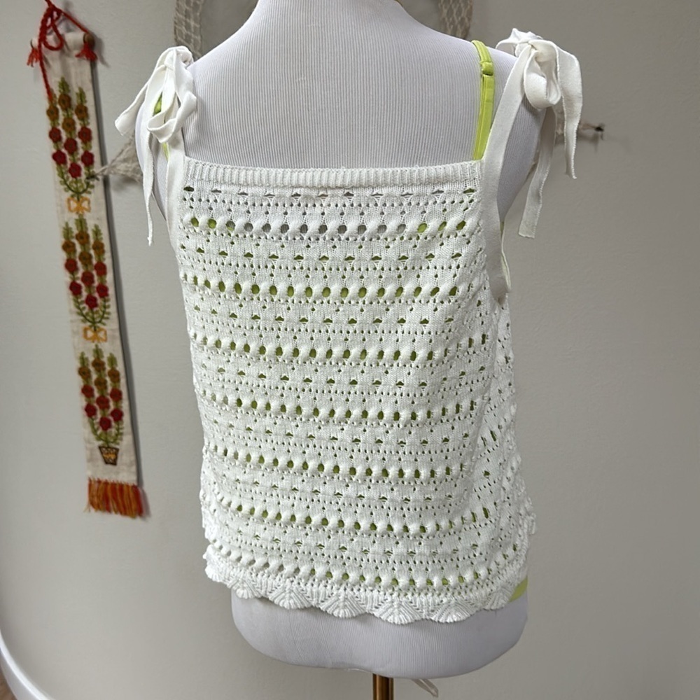 Crochet summer festival tie shoulder sweater top SZ M-L - Picture 2 of 7